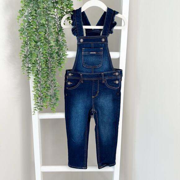 3T Toddler Girl Overalls Denim Blue with Ruffles on the straps & rhinestones - Picture 1 of 12